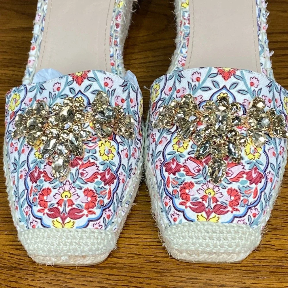 Boden Espadrille Wedge Floral‎ Print Ankle Wrap Embellished Women's Shoes EU 41